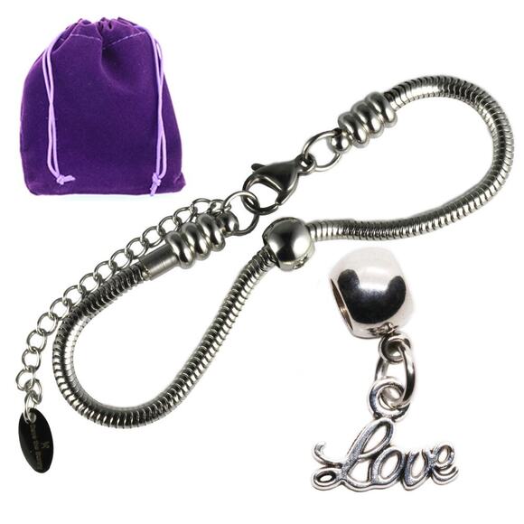 Dave The Bunny Jewelry - Love Charm With Stainless Steel Connector, Tiny I Love You Accent for Love Gifts